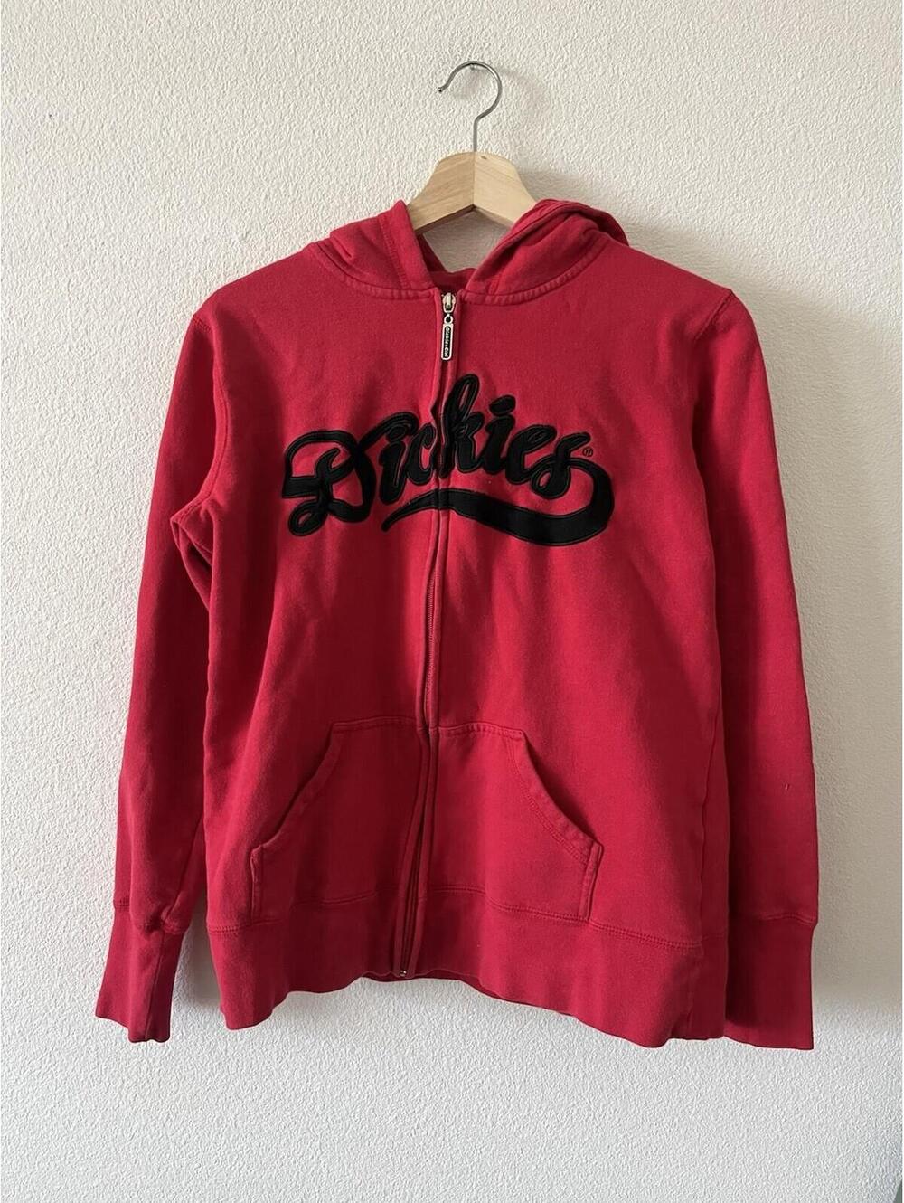 Y2K Dickies Spellout Logo Zip Up Hoodie Red Large